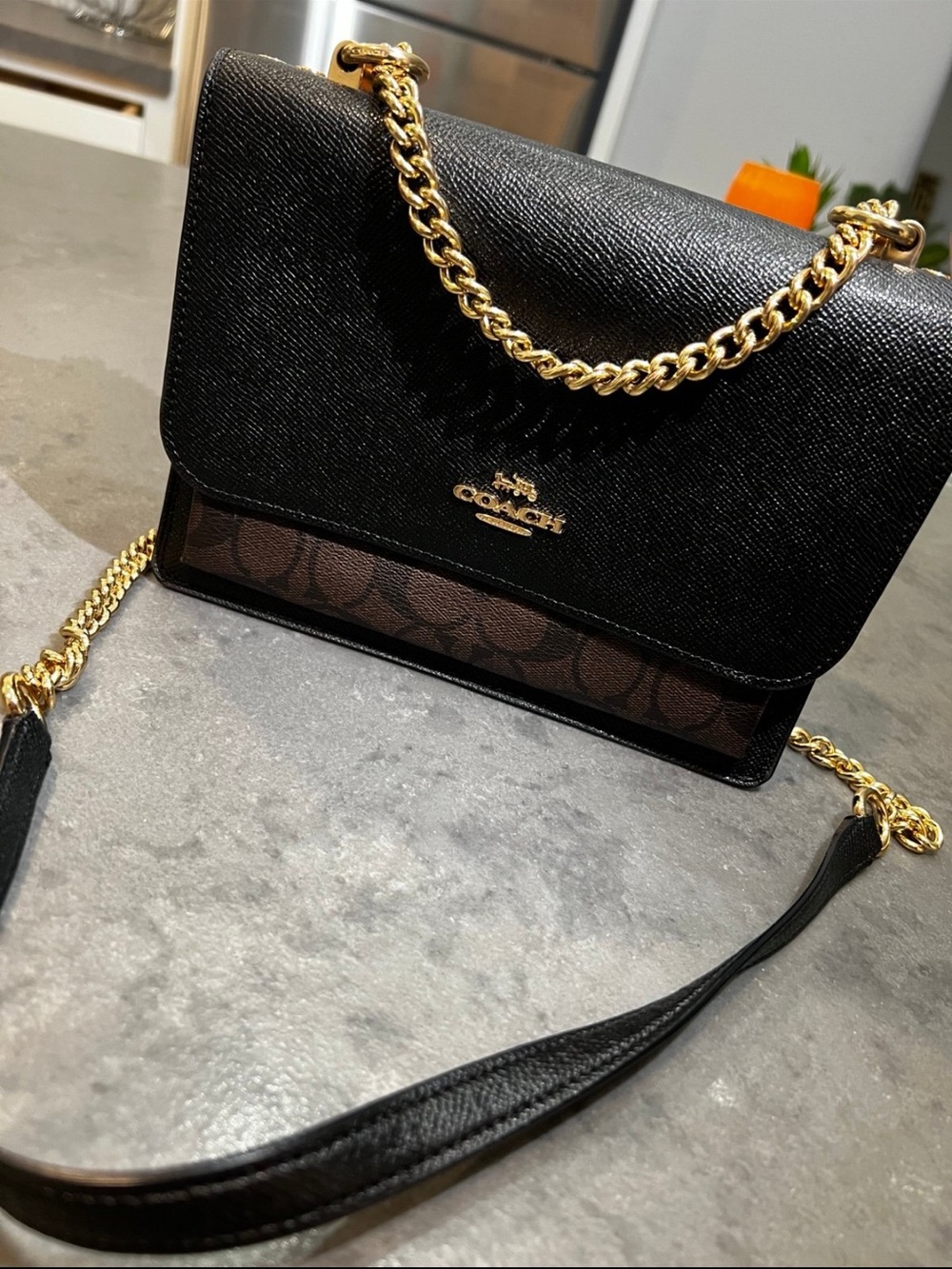 COACH Black and Brown Signature Klare Crossbody